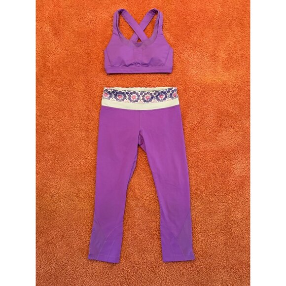 Lululemon Run Inspire Crop & Stuff Your Bra Power Purple Set Lot of 2 Size 4 - Picture 2 of 11